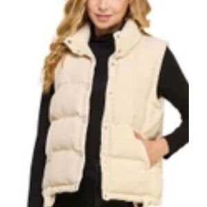 TCEC Women Beige Puffy Quilted Vest Full Zip Snap Button XL